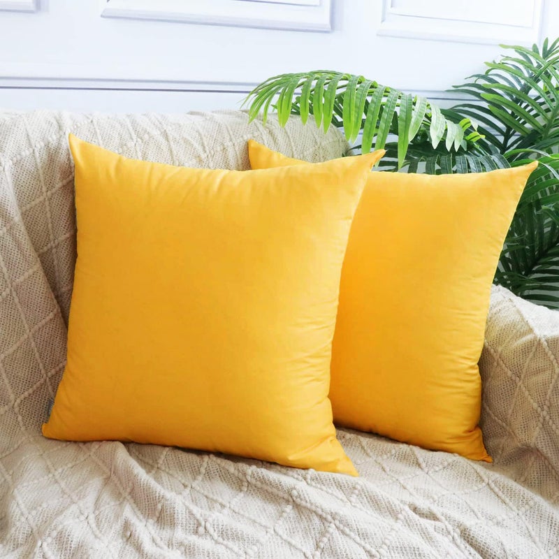 Thmyo 4-Pack Cotton Comfortable Solid Decorative Throw Pillow Case Square Cushion Cover Pillowcase (Cover Only,No Insert)(20x20inch/50x50cm, Yellow) - Image 2